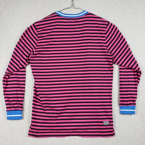 Pink Dolphin Men Medium Striped Long Sleeve Knit Shirt Pink Black Y2K Streetwear - Picture 2 of 8
